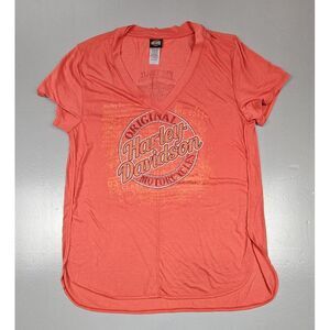 Harley Davidson T-Shirt Womens Large. V-Neck Tee Pig Trail Roger's‎ Arkansas